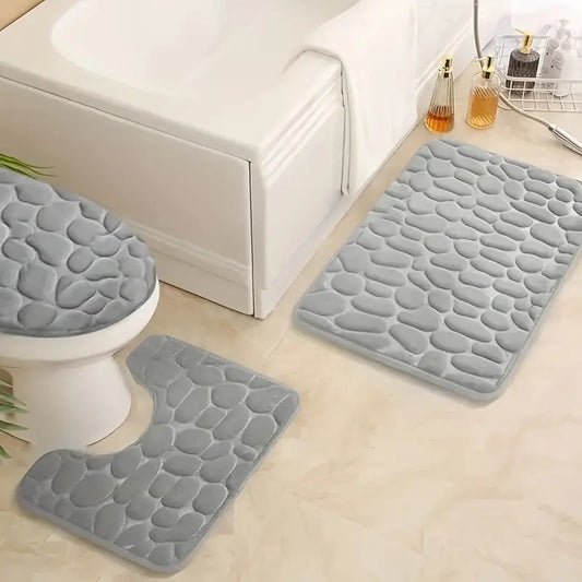 3-Piece Memory Foam Bath Mat Set - Soft, Non-Slip, Absorbent, and Quick-Dry Bathroom Rugs - SHAHZ Store