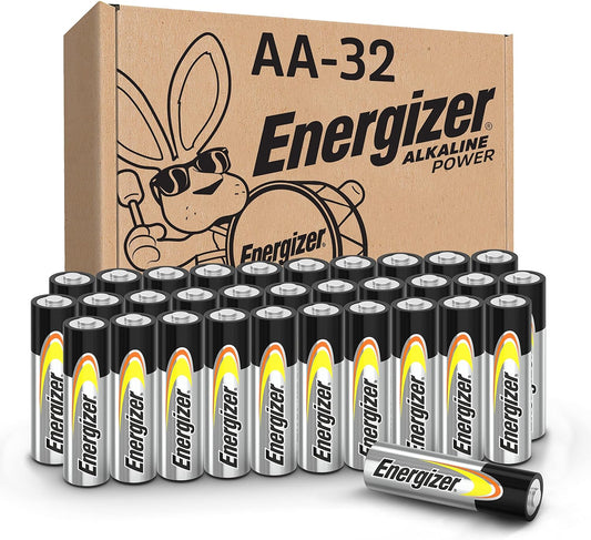 Energizer AA Batteries - 32 Pack Alkaline Power Double A Batteries, Long-Lasting Alkaline AA Battery for Everyday Use