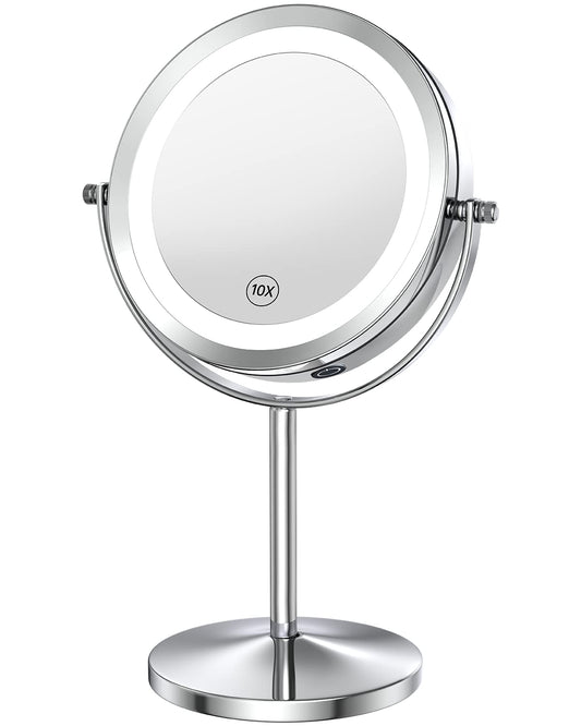 7" LED Makeup Mirror with Lights - 10X/1X Double-Sided, 360° Swivel, Touch Control, Cordless Vanity Mirror